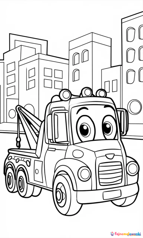 Kolorowanka dla dzieci przedstawiająca uśmiechnięty samochód pomocy drogowej do pokolorowania - auta cars