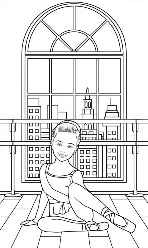 kolorowanka baletnica w sali tanecznej