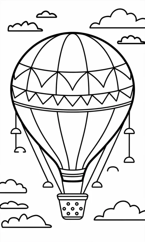 kolorowanka balon na gorące powietrze z geometrycznymi wzorami do pokolorowania dla dzieci - kolorowanki balony