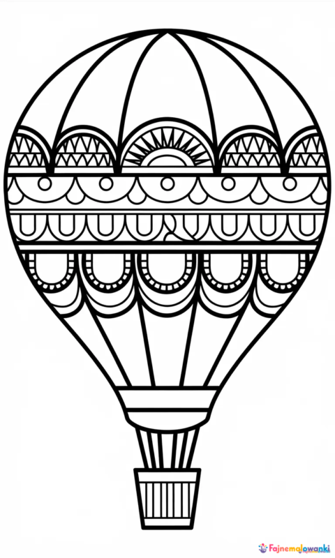 kolorowanka balon na gorące powietrze z ozdobnymi wzorami geometrycznymi do pokolorowania dla dzieci - kolorowanki balony