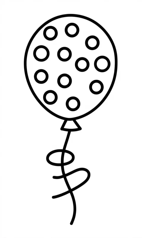kolorowanka dla dzieci przedstawiająca balon z kropkami i falującą wstążką do pokolorowania - kolorowanki balony