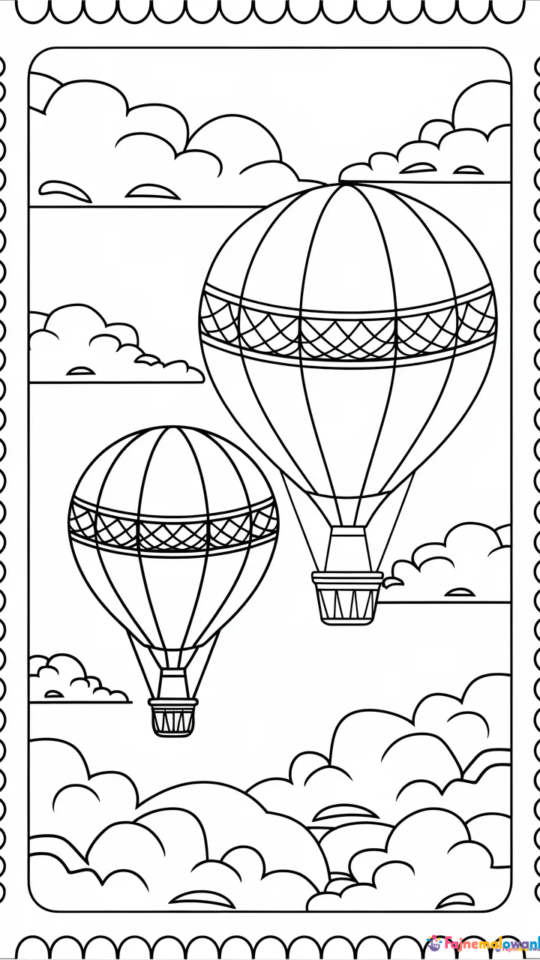 Kolorowanka: Balony na znaczku pocztowym na Dzień Znaczka Pocztowego