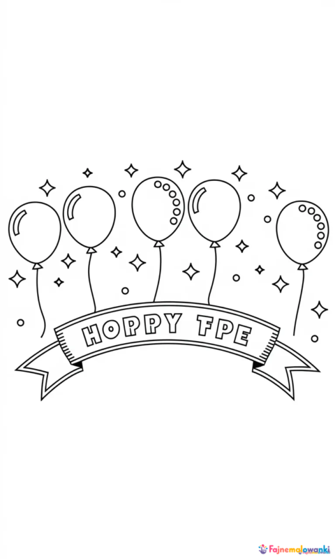 kolorowanka urodzinowa z balonami i napisem do kolorowania