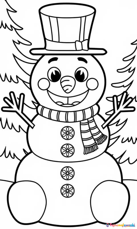 kolorowanka dla dzieci przedstawiająca wesołego bałwanka z marchewkowym nosem do wydruku - frozen kraina lodu kolorowanki