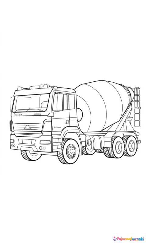 kolorowanka dla dzieci przedstawiająca betoniarkę