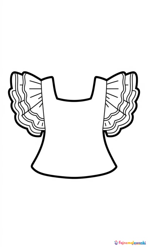 kolorowanka dla dzieci przedstawiająca elegancką bluzkę damską z falbankami na rękawach do pokolorowania - kolorowanki ubrania