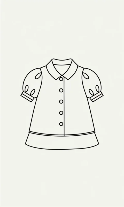 Kolorowanka dla dzieci przedstawiająca bluzkę z guzikami i kołnierzykiem do pokolorowania - kolorowanki ubrania