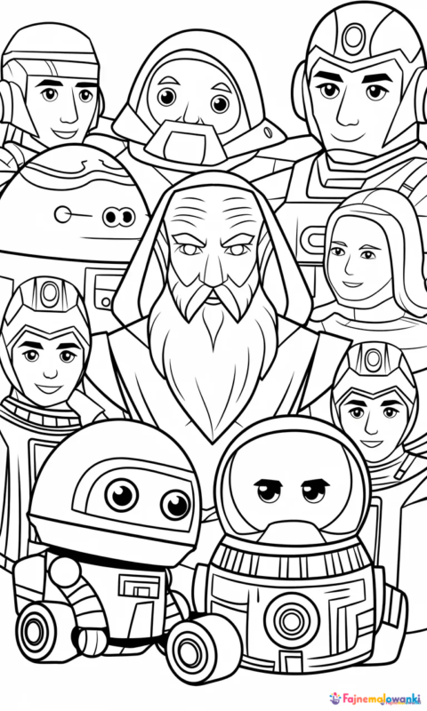 kolorowanka dla dzieci z postaciami z fantastyki kosmicznej