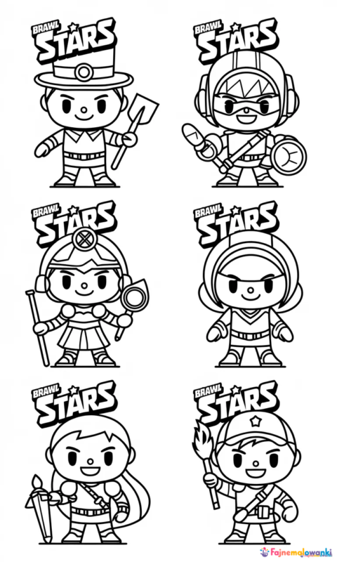 Kolorowanka dla dzieci z bohaterami gry w stylu kreskówkowym