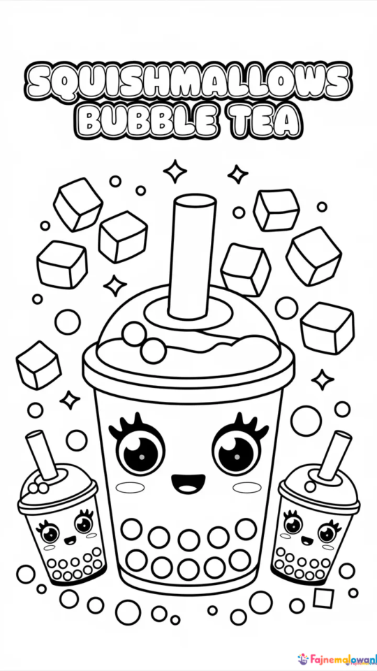 Kolorowanki Squishmallows z Bubble Tea do druku dla dzieci