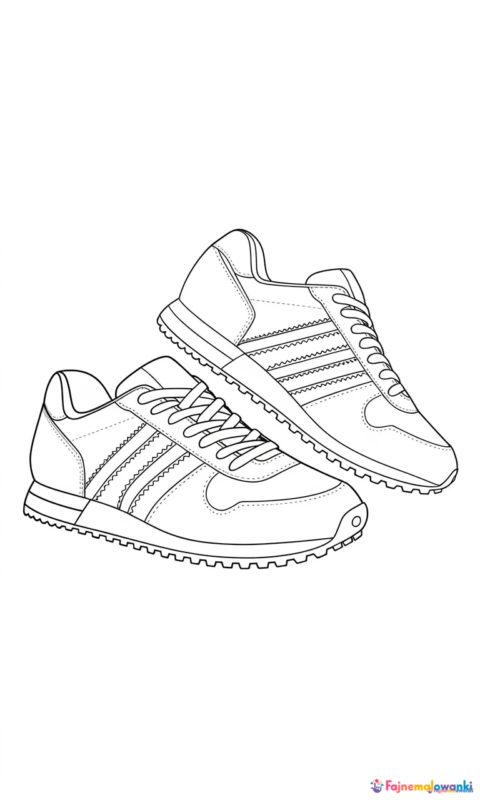 kolorowanka dla dzieci przedstawiająca sportowe buty do biegania z detalami do pokolorowania - kolorowanki ubrania