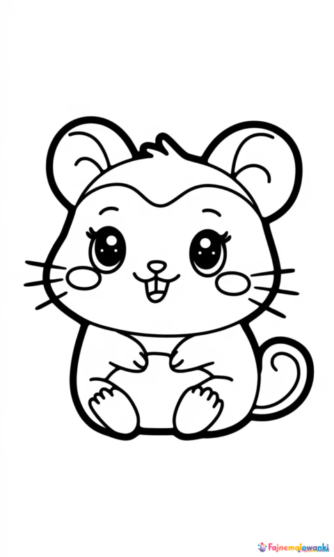 kolorowanka dla dzieci przedstawiająca uroczego chomika w stylu kawaii do pokolorowania