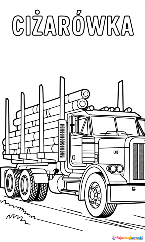 kolorowanka ciężarówka do drewna dla dzieci