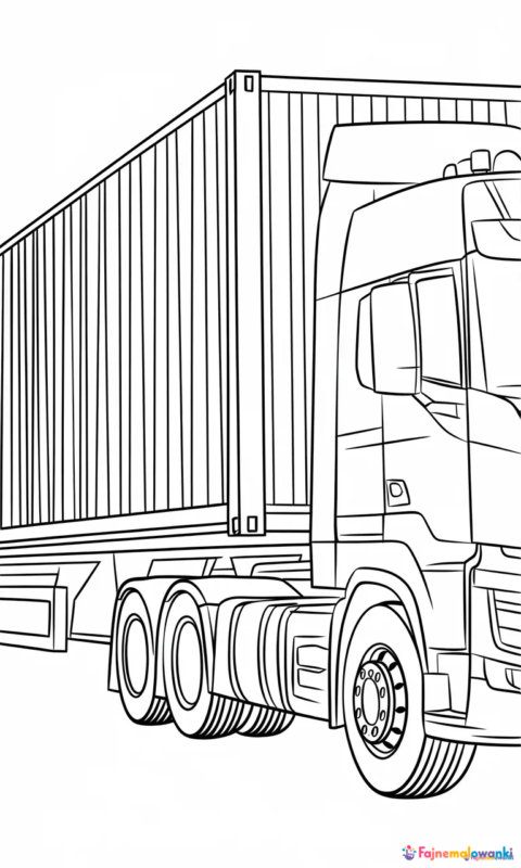 kolorowanka dla dzieci przedstawiająca ciężarówkę kontenerową do transportu towarów