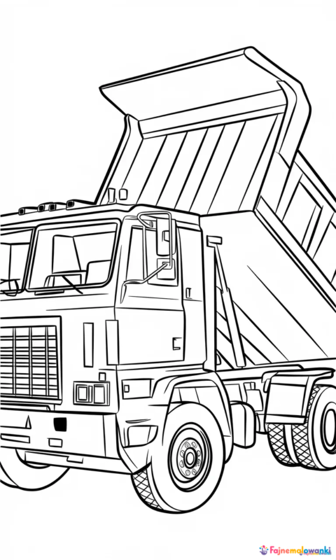 kolorowanka ciężarówka budowlana z wywrotką do pokolorowania dla dzieci