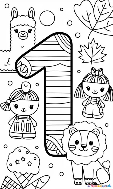 Kolorowanka dla dzieci z ozdobną cyfrą 1