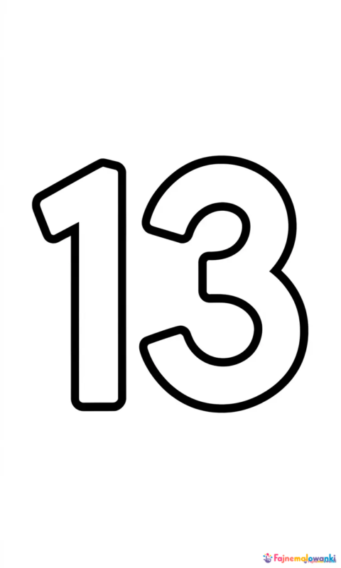 Kolorowanka dla dzieci z cyfrą 13 do nauki liczb i pokolorowania