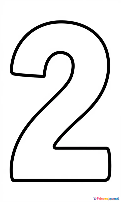 Kolorowanka z dużą cyfrą 2 do nauki liczb dla przedszkolaków - kolorowanki cyfry