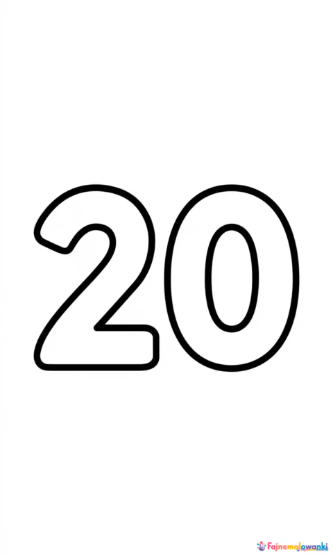 Kolorowanka dla dzieci przedstawiająca cyfrę 20 do nauki liczb i pokolorowania - kolorowanki cyfry