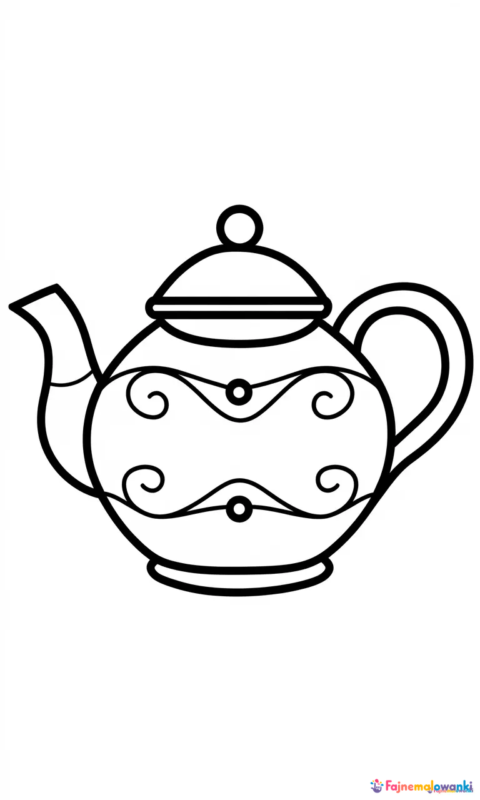 kolorowanka dla dzieci przedstawiająca ozdobny czajniczek do herbaty z dekoracyjnymi wzorami do pokolorowania - kolorowanki kuchnia
