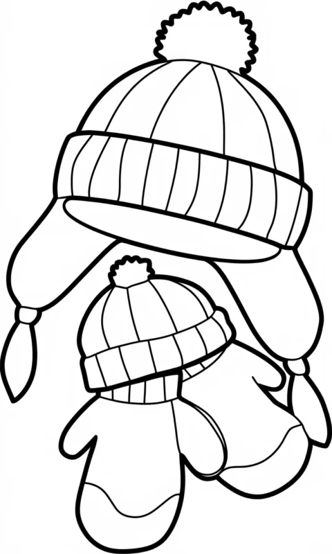 kolorowanka dla dzieci przedstawiająca zimowe akcesoria - czapkę i rękawiczki do pokolorowania - kolorowanki ubrania