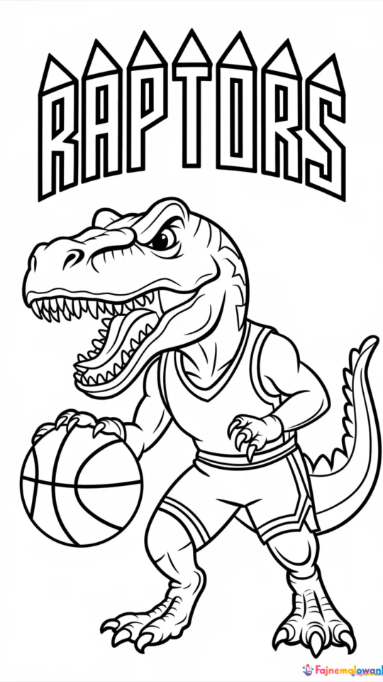 Kolorowanka z dinozaurem Toronto Raptors do druku dla dzieci