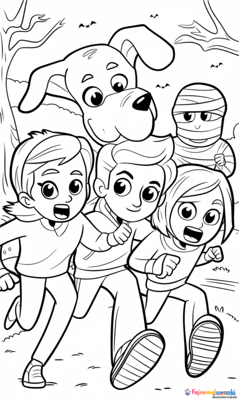 Kolorowanka dla dzieci z zabawną drużyną detektywów - pies