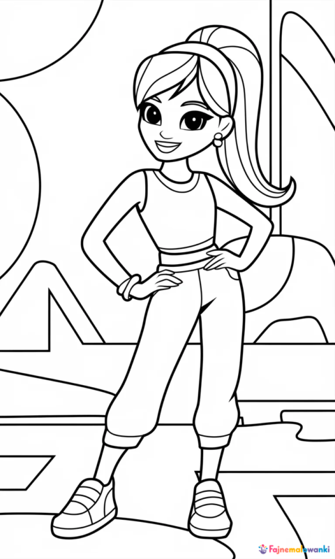 kolorowanka dla dzieci z postacią dziewczynki w modnym stroju do pokolorowania
