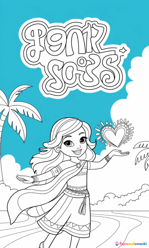 kolorowanka dla dzieci z dziewczynką w stroju ludowym z wysp tropikalnych