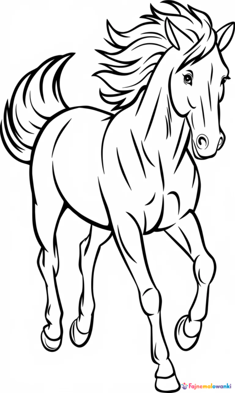 kolorowanka dziki koń w galopie z rozwianą grzywą
