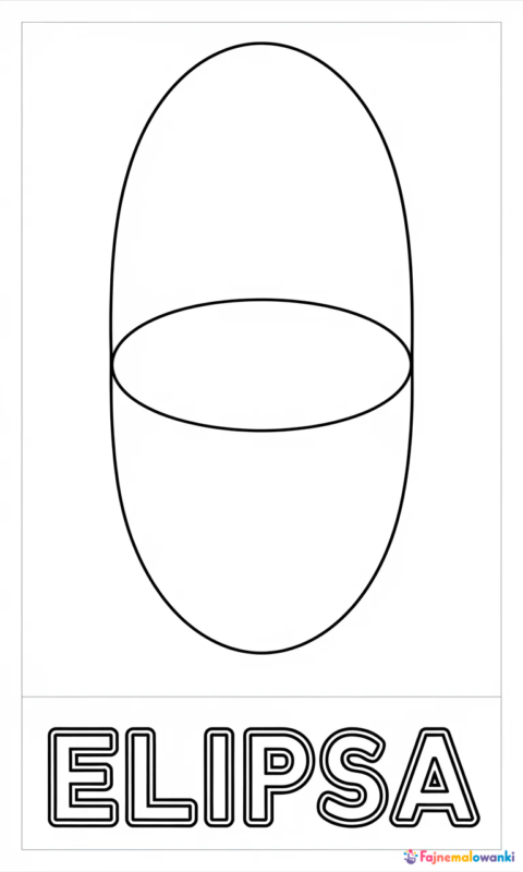 Kolorowanka geometryczna dla dzieci przedstawiająca elipsę z podpisem do pokolorowania - kolorowanki kształty