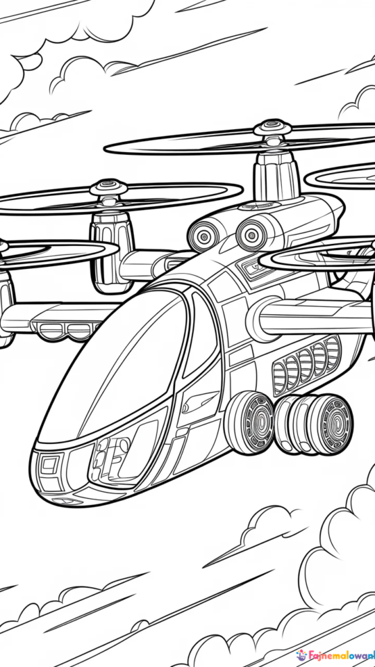 Kolorowanka dla dzieci: wojskowy helikopter do druku