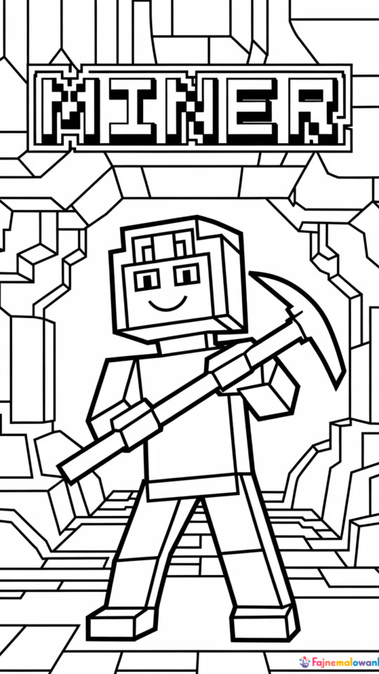 Kolorowanka Minecraft: Steve i Kilof do wydruku dla dzieci
