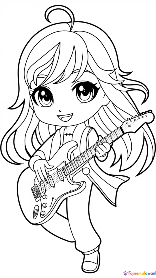 Kolorowanka Chibi Rockowa Dziewczyna do Druku dla Dzieci