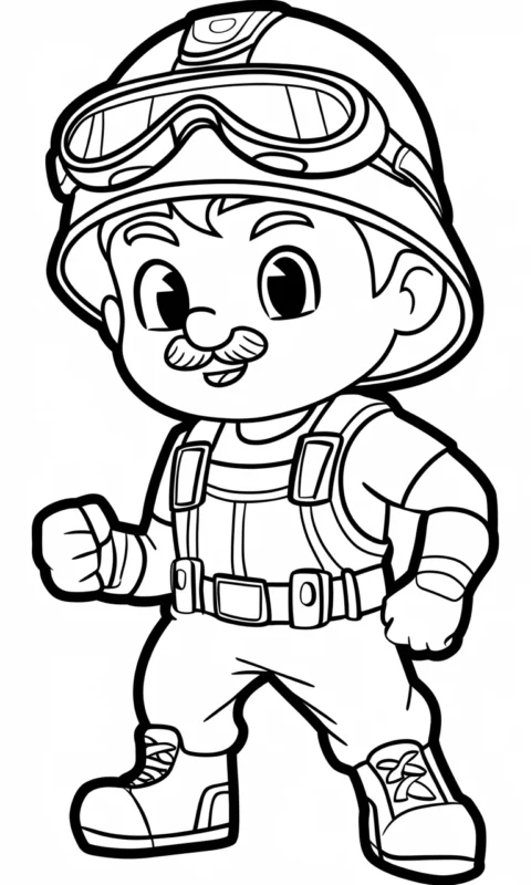 kolorowanka dla dzieci przedstawiająca postać górnika w kasku z lampą i goglach do pokolorowania - kolorowanki mario