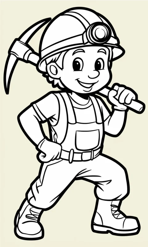 kolorowanka górnika w stroju roboczym z kilofem dla dzieci do wydruku