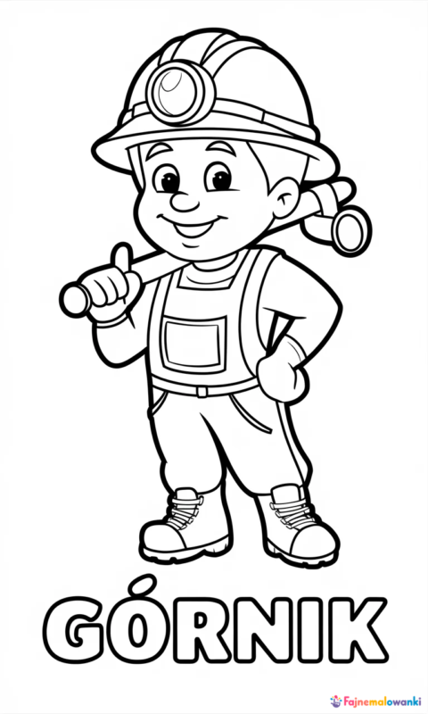 Kolorowanka górnika w stroju roboczym z kilofem dla dzieci do wydruku