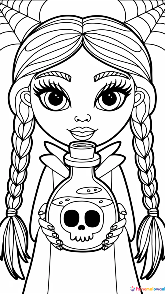 „Kolorowanka do druku: Wednesday Addams dla dzieci”