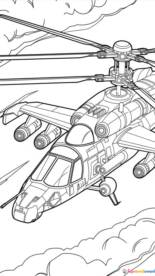 Kolorowanka dla chłopców: wojskowy helikopter do druku