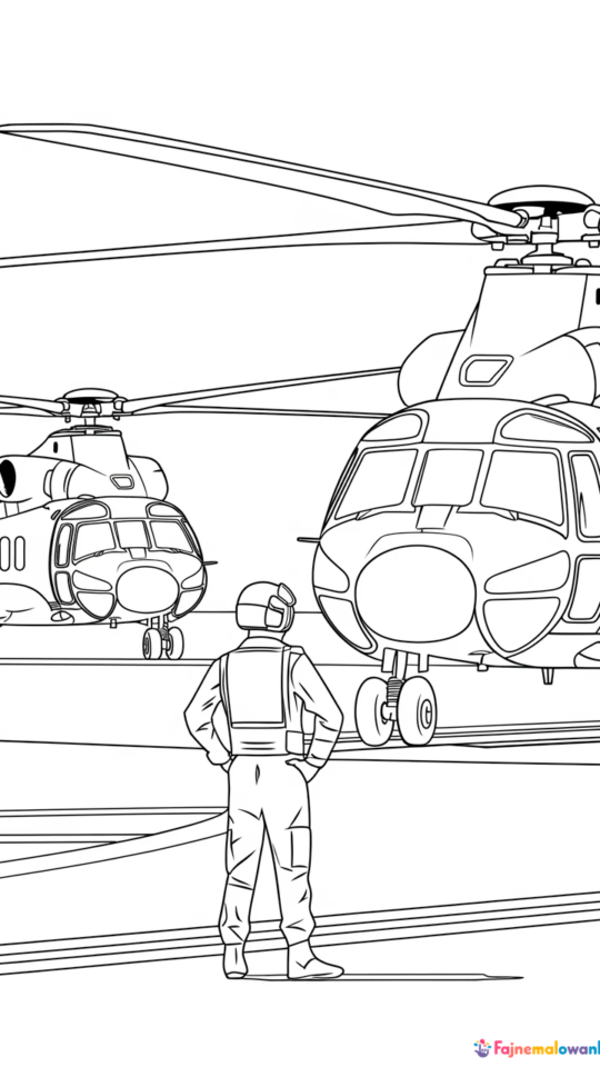 Kolorowanki dla dzieci: wojskowe helikoptery do druku