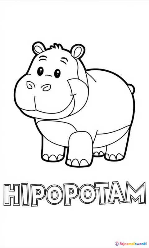 Kolorowanka dla dzieci przedstawiająca uśmiechniętego hipopotama