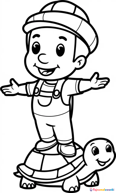 wesoła kolorowanka dla dzieci przedstawiająca hydraulika na żółwiu