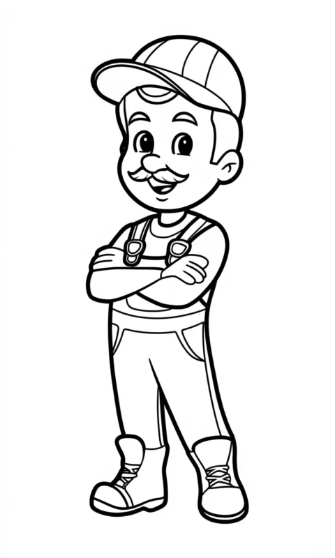 kolorowanka dla dzieci z postacią wesołego hydraulika w kombinezonie i czapce do pokolorowania - kolorowanki mario