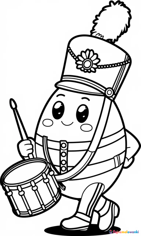 kolorowanka muzyczna dla dzieci przedstawiająca wesołe jajko w stroju orkiestry z bębenkiem do pokolorowania - kolorowanki blaze i megamaszyny