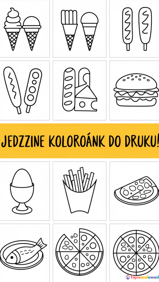 Kolorowanki do druku: smaczne jedzenie dla dzieci i dorosłych