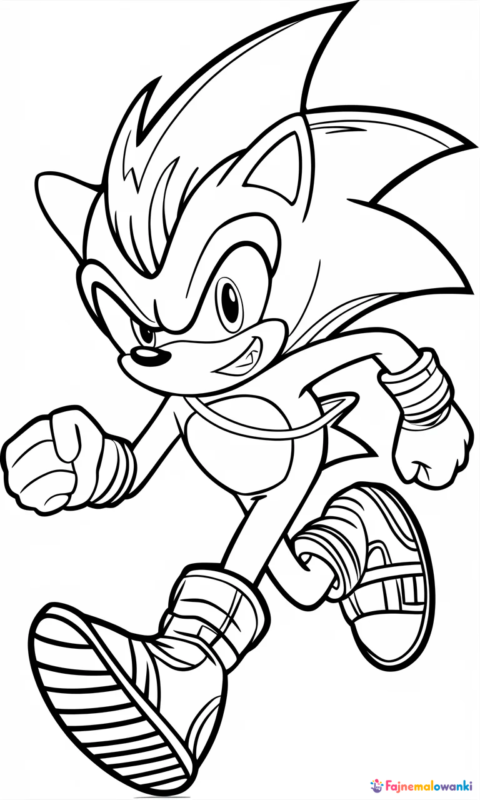 kolorowanka dla dzieci przedstawiająca szybkiego jeża w butach i rękawiczkach