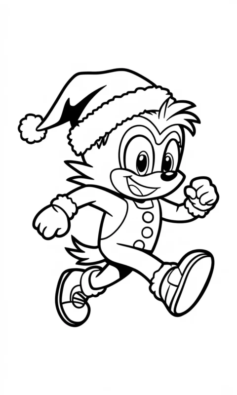 kolorowanka dla dzieci z wesołym jeżykiem w świątecznej czapce