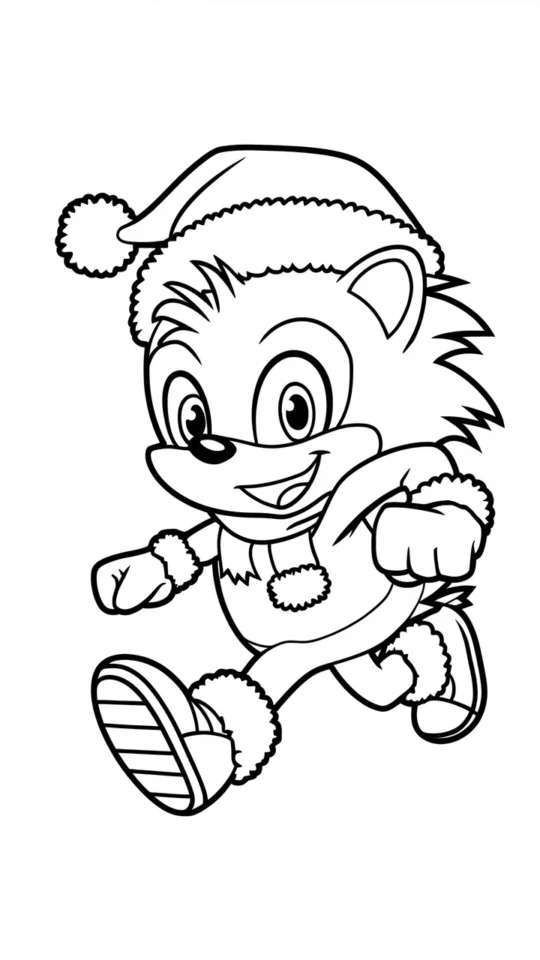 Kolorowanka Świąteczna: Sonic w Stroju Mikołaja do Druku