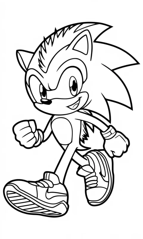 kolorowanka dla dzieci przedstawiająca szybkiego jeża w butach sportowych