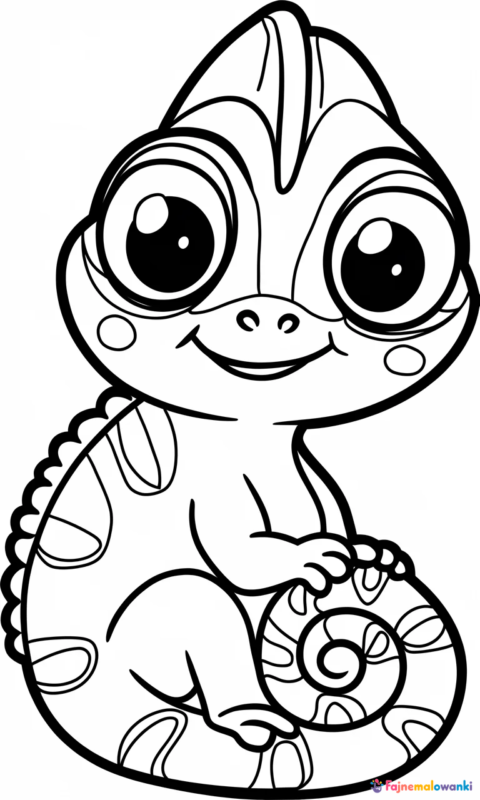 kolorowanka dla dzieci przedstawiająca uroczego małego kameleona z dużymi oczami do pokolorowania - kolorowanki littlest pet shop